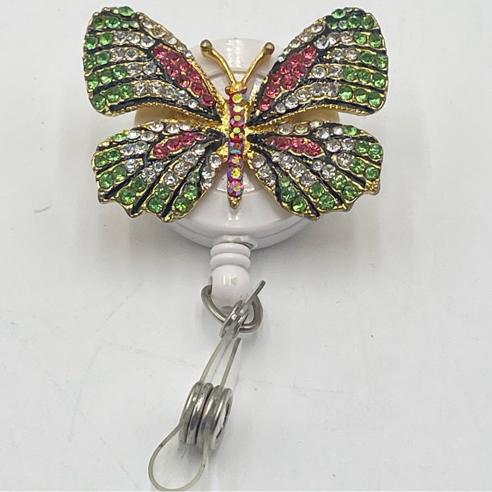 Badge Reels Retractable ID Rhinestone Butterfly Colorful